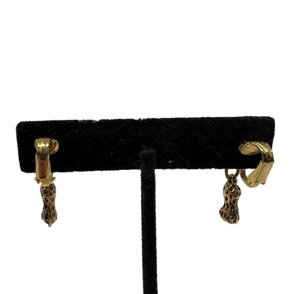 Vintage Peanut Clip On Earrings‎ Gold Tone Dangle Drop